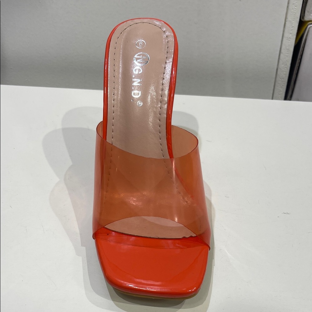 Orange Transparent Heeled Mules - Picture 2 of 4